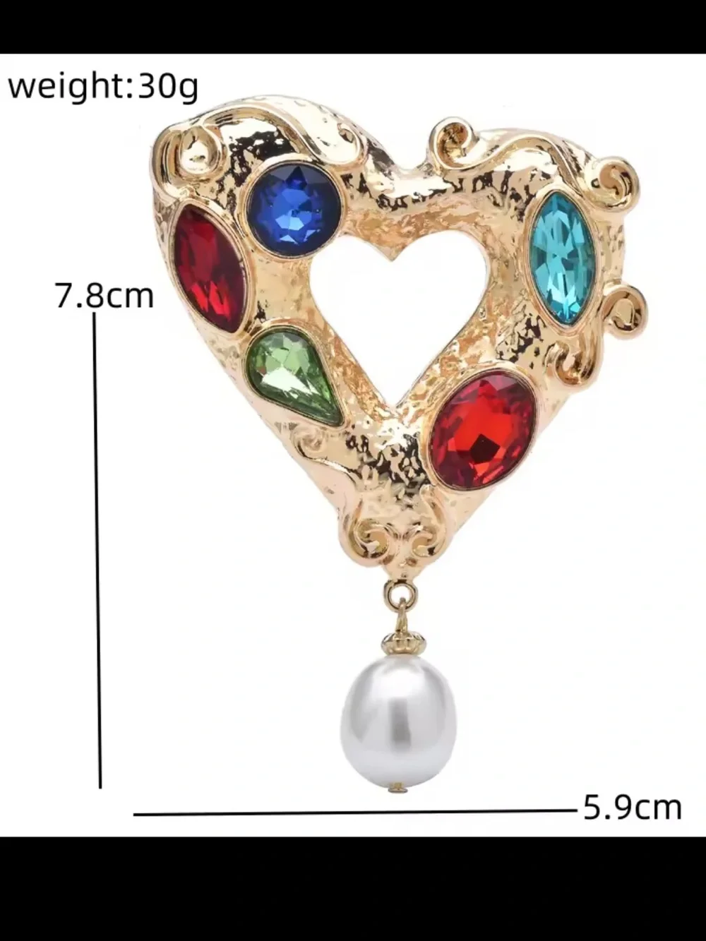 Charming Diamond Heart Gemstone Crystal Brooch